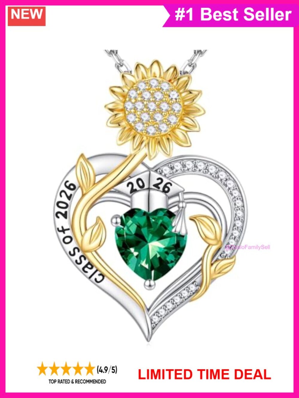 Sterling Silver Sunflower Birthstone Necklace 19in Graduation Gift